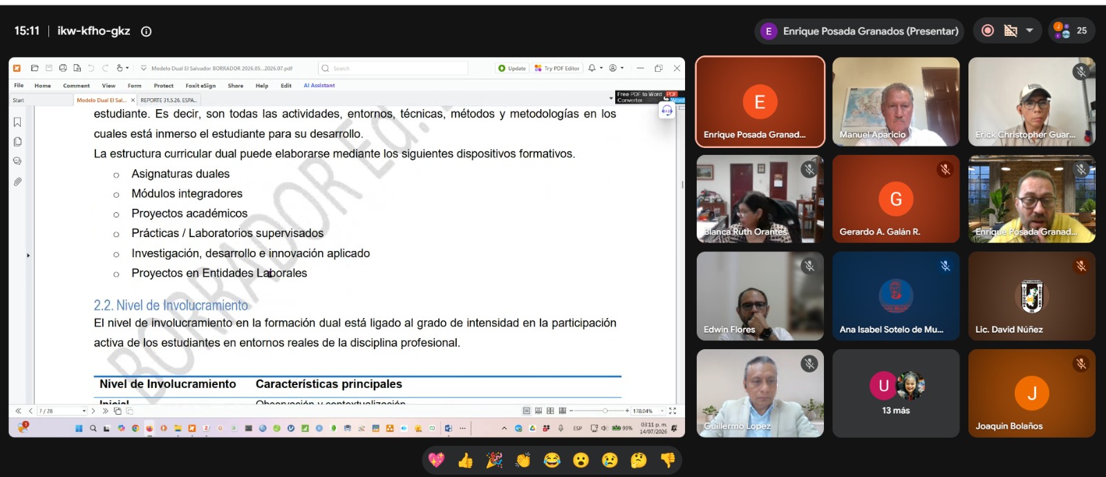 Reunión de seguimiento para la revisión y validación del borrador del Modelo de Educación Dual